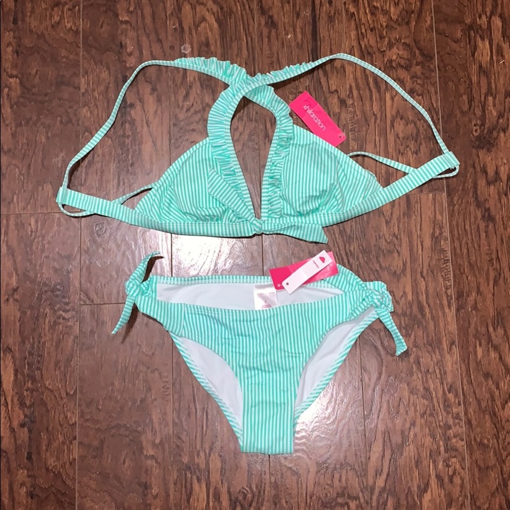 Small Bottoms Medium Top Green & White Two Piece
